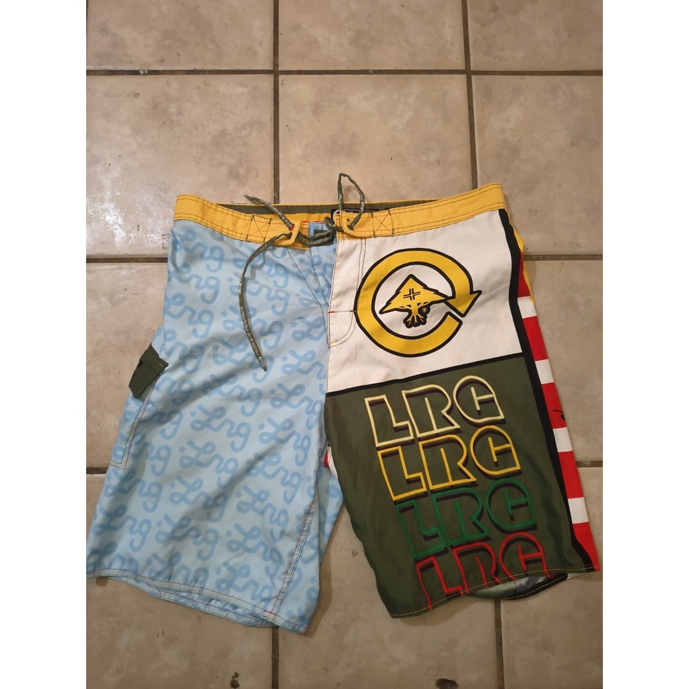 LRG Board ShortsXL Mens Surf Swim Trunks Reggae Rasta Graphic Multicolor Size 36